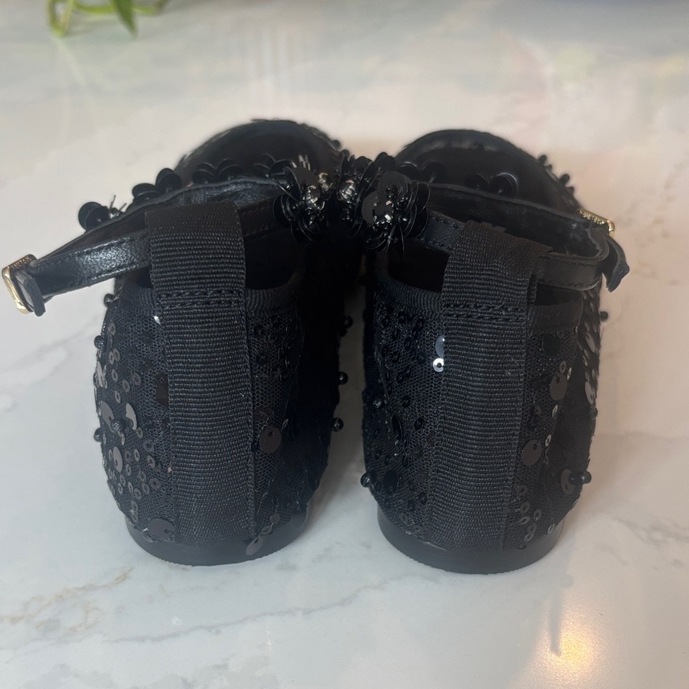 J. Crew Quinn Black Sequin And Mesh Ballet Flats w/Removable Ankle Strap Sz 7.5 - Picture 9 of 12